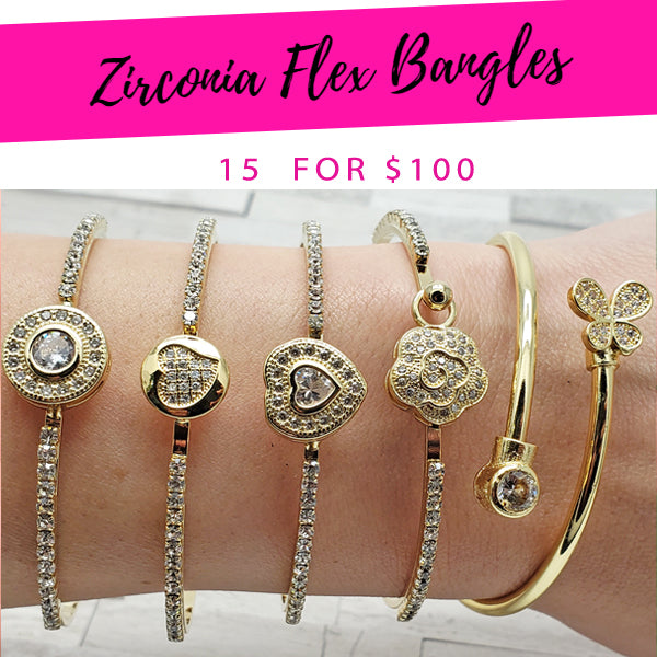 Gold Filled Jewelry — 15 Zirconia Flex Bangles $6.67 each for $ — main product view — SKU 132291 | Oro Laminado joyería — 15 Zirconia Flex Bangles $6.67 each for $ — SKU 132291