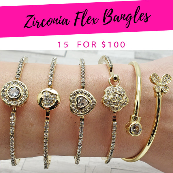 15 Zirconia Flex Bangles ($6.67 each) for $100 Gold Layered
