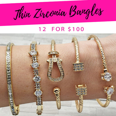 Gold Filled Jewelry — 12 Thin Zirconia Bangles $8.33 each for $ — main product view — SKU 132293 | Oro Laminado joyería — 12 Thin Zirconia Bangles $8.33 each for $ — SKU 132293