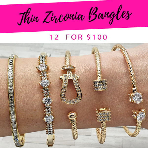 Gold Filled Jewelry — 12 Thin Zirconia Bangles $8.33 each for $ — main product view — SKU 132293 | Oro Laminado joyería — 12 Thin Zirconia Bangles $8.33 each for $ — SKU 132293