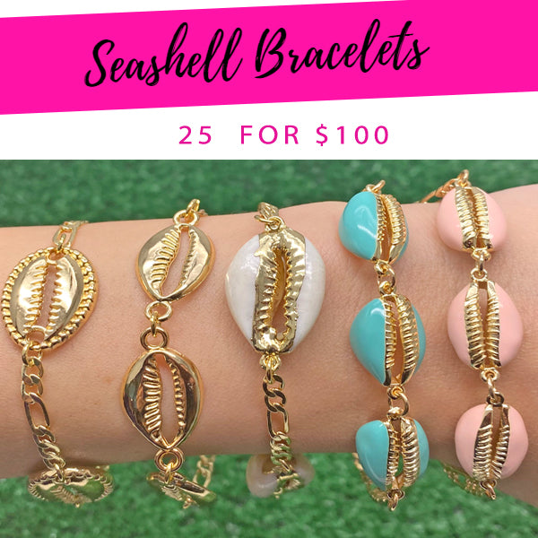 Gold Filled Bracelet — 25 Seashell Bracelets $4.00 each for $ — main product view — SKU 132301 | Oro Laminado brazalete — 25 Seashell Bracelets $4.00 each for $ — SKU 132301