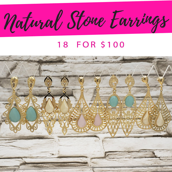 18 Natural Stone Earrings  ($5.55 ea) for $100 Gold Layered