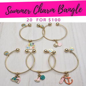 Gold Filled Jewelry — 20 Summer Charm Bangles $5.00 ea for $ — main product view — SKU 132834 | Oro Laminado joyería — 20 Summer Charm Bangles $5.00 ea for $ — SKU 132834