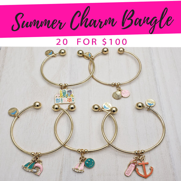 Gold Filled Jewelry — 20 Summer Charm Bangles $5.00 ea for $ — main product view — SKU 132834 | Oro Laminado joyería — 20 Summer Charm Bangles $5.00 ea for $ — SKU 132834