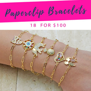 Gold Filled Bracelet — 18 Trendy Paperclip Bracelets $5.00 each for $ — main product view — SKU 132992 | Oro Laminado brazalete — 18 Trendy Paperclip Bracelets $5.00 each for $ — SKU 132992