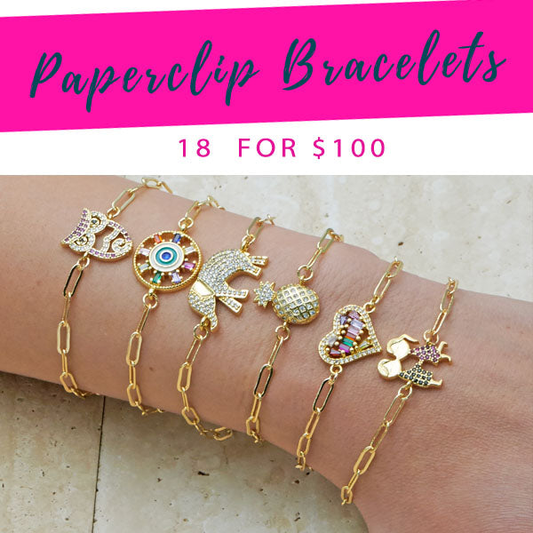 Gold Filled Bracelet — 18 Trendy Paperclip Bracelets $5.00 each for $ — main product view — SKU 132992 | Oro Laminado brazalete — 18 Trendy Paperclip Bracelets $5.00 each for $ — SKU 132992