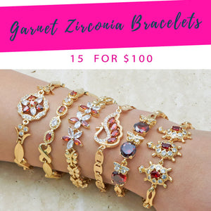 Gold Filled Bracelet — 15 Red Garnet Zirconia Bracelets $6.67 each for — main product view — SKU 132994 | Oro Laminado brazalete — 15 Red Garnet Zirconia Bracelets $6.67 each for — SKU 132994