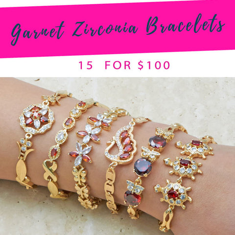 15 Red Garnet Zirconia Bracelets ($6.67 each) for $100 Gold Layered