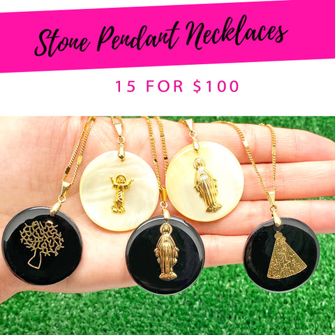 15 collares con colgantes de piedra ($6.67 cada uno) por $100 en capas de oro