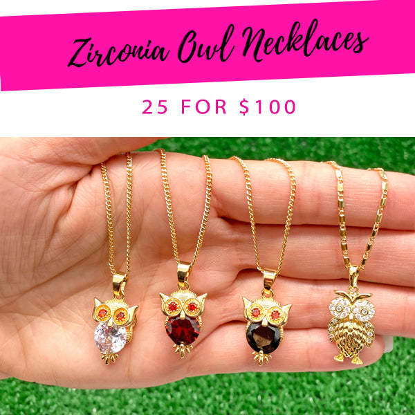 Gold Filled Necklace — 25 Zirconia Owl Necklace $4.00 each for $ — main product view — SKU 139365 | Oro Laminado collar — 25 Zirconia Owl Necklace $4.00 each for $ — SKU 139365