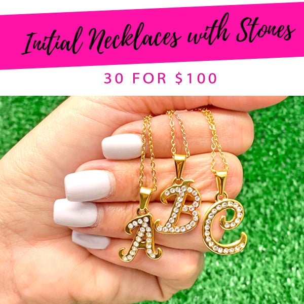 30 Initial Necklace with Stones ($3.33 each) for $100 Gold Layered