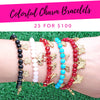 25 brazaletes de cadena coloridos ($4.00 cada uno) por $100 en capas de oro