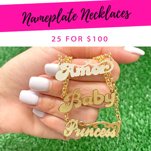 Gold Filled Necklace — 25 Nameplate Necklaces $4.00 each for $ — main product view — SKU 139371 | Oro Laminado collar — 25 Nameplate Necklaces $4.00 each for $ — SKU 139371