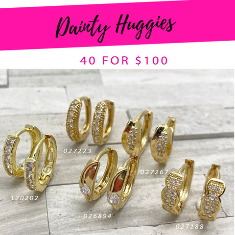 40 Dainty Huggies ($2.50 cada uno) por $100 Gold Layered