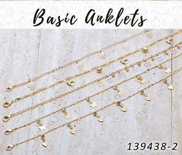 Gold Filled Anklet — 20 Charm Anklets in $5.00 ea — alternate product view — SKU 139438 | Oro Laminado tobillera — 20 Charm Anklets in $5.00 ea — SKU 139438
