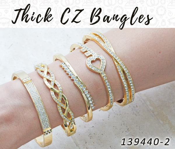 Gold Filled Jewelry — 12 Thick Zirconia Bangles in $8.33 ea — alternate product view — SKU 139440 | Oro Laminado joyería — 12 Thick Zirconia Bangles in $8.33 ea — SKU 139440