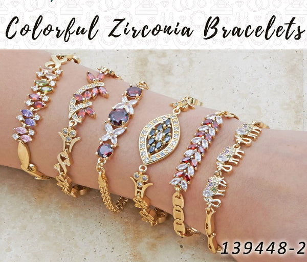 Gold Filled Bracelet — 15 Colorful Zirconia Bracelets in $6.67 ea — alternate product view — SKU 139448 | Oro Laminado brazalete — 15 Colorful Zirconia Bracelets in $6.67 ea — SKU 139448