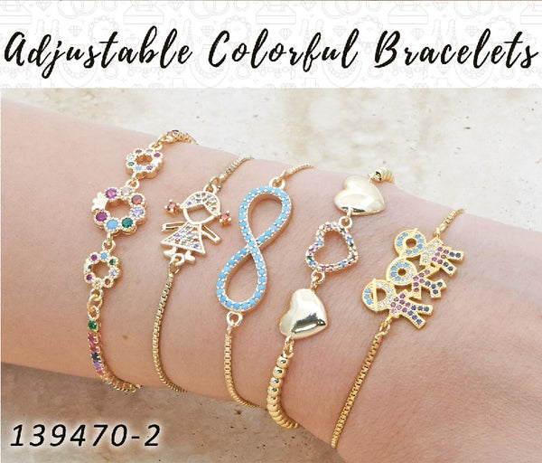 Gold Filled Bracelet — 18 Adjustable Colorful Bracelets in $5.55 ea — alternate product view — SKU 139470 | Oro Laminado brazalete — 18 Adjustable Colorful Bracelets in $5.55 ea — SKU 139470