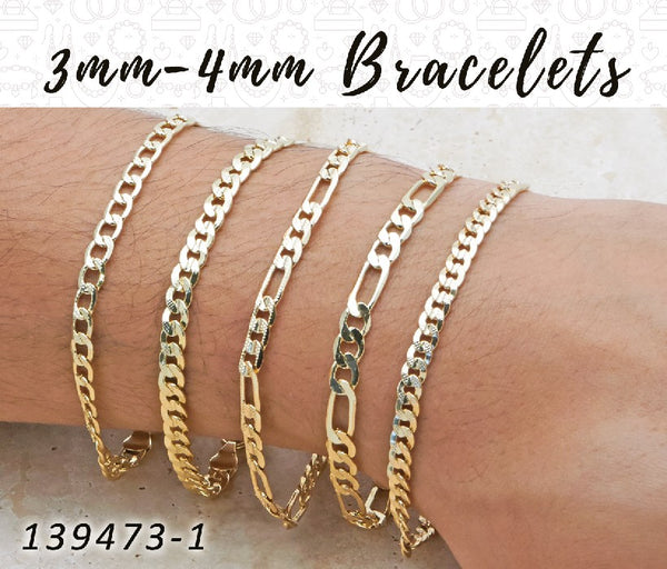 Gold Filled Bracelet — 25pcs of 3mm and 4mm Basic Bracelets in — alternate product view — SKU 139473 | Oro Laminado brazalete — 25pcs of 3mm and 4mm básico Bracelets in — SKU 139473