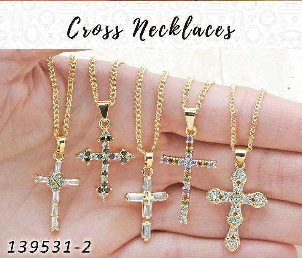 Gold Filled Necklace — 25 Colorful Cross Necklaces in $4.00 ea — alternate product view — SKU 139531 | Oro Laminado collar — 25 Colorful cruz Necklaces in $4.00 ea — SKU 139531