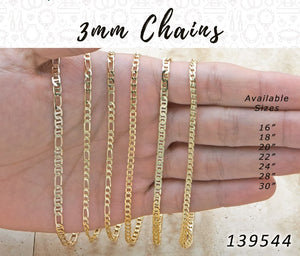 Gold Filled Chain — 3mm Assorted Chains — main product view — SKU 139544.24 | Oro Laminado cadena — 3mm Assorted Chains — SKU 139544.24