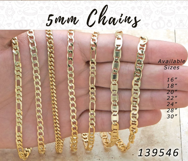Gold Filled Chain — 5mm Assorted Chains — main product view — SKU 139546.24 | Oro Laminado cadena — 5mm Assorted Chains — SKU 139546.24
