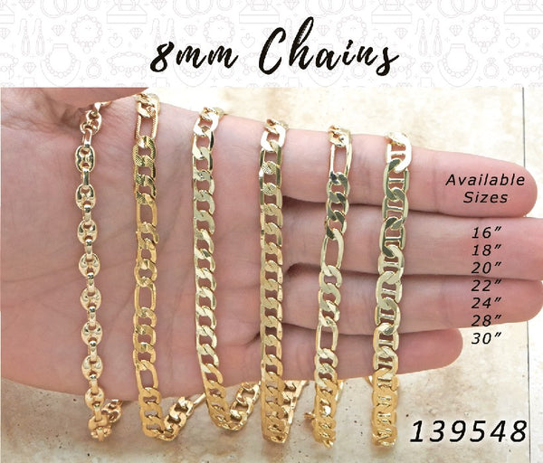 Gold Filled Chain — 8mm Assorted Chains — main product view — SKU 139548.30 | Oro Laminado cadena — 8mm Assorted Chains — SKU 139548.30
