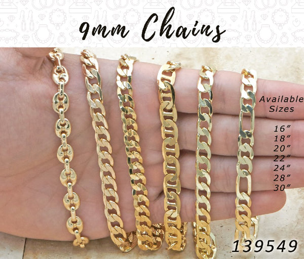 Gold Filled Chain — 9mm Assorted Chains — main product view — SKU 139549.30 | Oro Laminado cadena — 9mm Assorted Chains — SKU 139549.30