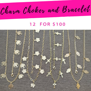 Gold Filled Bracelet — 12 Charm Choker Necklaces and matching Bracelet $8.33 — main product view — SKU 139594 | Oro Laminado brazalete — 12 Charm Choker Necklaces and matching Bracelet $8.33 — SKU 139594