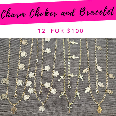 12 Charm Choker Necklaces and matching Bracelet ($8.33 each) for $100 Gold Layered