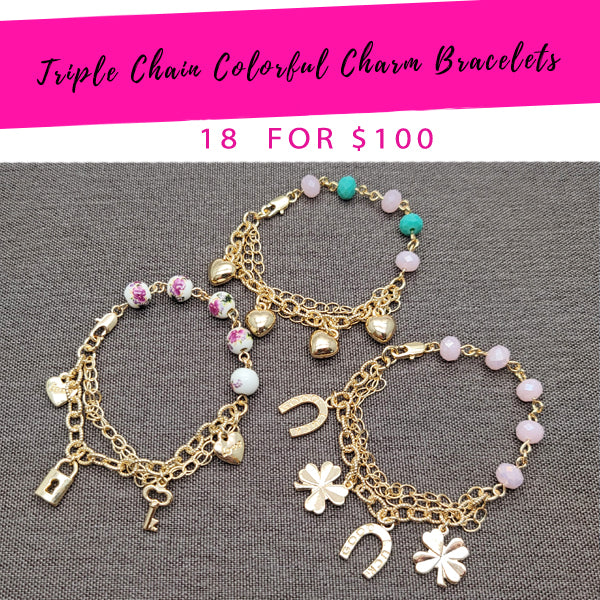 18 Triple Chain Charm Bracelets ($5.55 each) for $100 Gold Layered