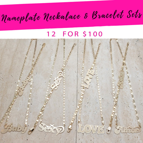 12 Nameplate Necklace and Bracelet Sets ($8.33 each) for $100 Gold Layered