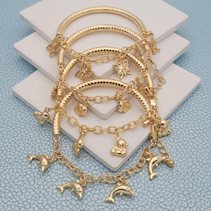 Gold Filled Jewelry — 15pcs of Assorted Charm Bangles in $6.67 ea — main product view — SKU 148658 | Oro Laminado joyería — 15pcs of Assorted Charm Bangles in $6.67 ea — SKU 148658