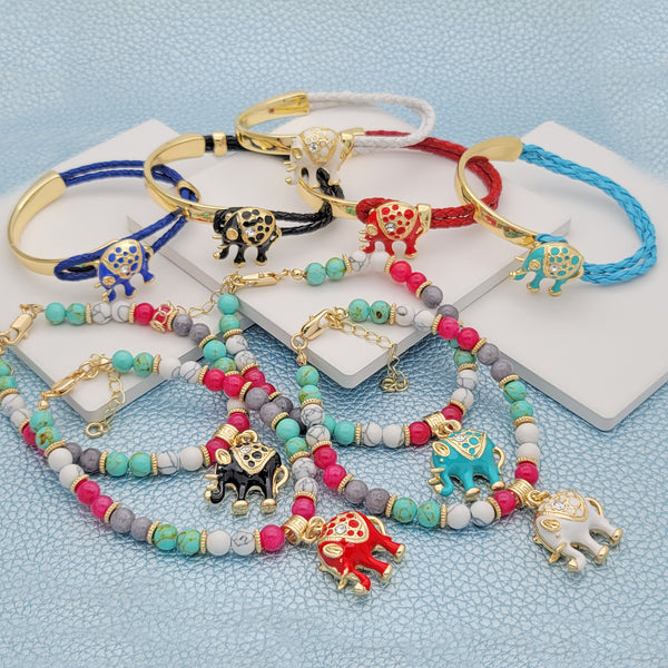 Gold Filled Bracelet — 12pcs Elephant Bangle and Bracelet in $8.33 ea — main product view — SKU 148660 | Oro Laminado brazalete — 12pcs Elephant Bangle and Bracelet in $8.33 ea — SKU 148660