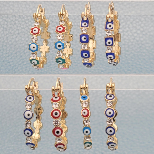 Gold Filled Hoop Earrings — 20prs Lucky Eye Hoops up to 20mm in — main product view — SKU 148665 | Oro Laminado aretes de aro — 20prs Lucky Eye Hoops up to 20mm in — SKU 148665