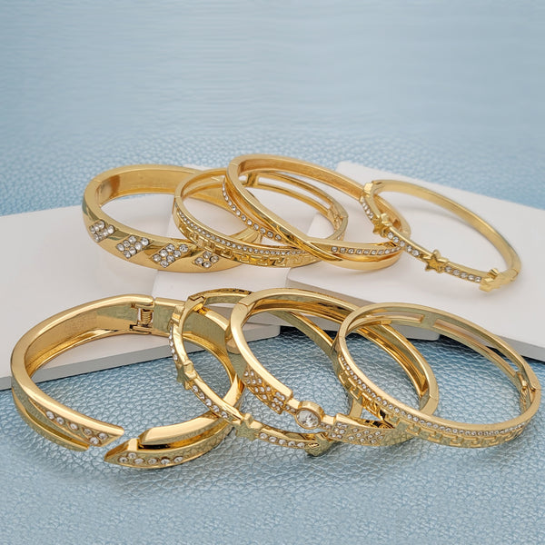 15pcs Assorted Assorted Latch Zirconia Bangles in Gold Layered ($6.67) ea