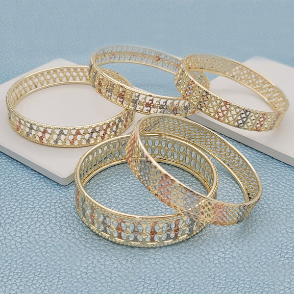15pcs Assorted Tricolor Thick Mesh Bangles in Gold Layered ($6.67) ea