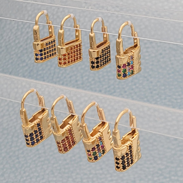 Gold Filled Jewelry — 25prs of Assorted Lock Huggies in $4.00 ea — main product view — SKU 148679 | Oro Laminado joyería — 25prs of Assorted Lock Huggies in $4.00 ea — SKU 148679