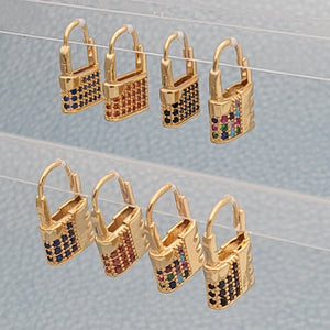 Gold Filled Jewelry — 25prs of Assorted Lock Huggies in $4.00 ea — main product view — SKU 148679 | Oro Laminado joyería — 25prs of Assorted Lock Huggies in $4.00 ea — SKU 148679
