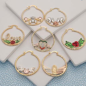 Gold Filled Hoop Earrings — 18prs of Assorted Designed Hoops up to 40mm — main product view — SKU 148683 | Oro Laminado aretes de aro — 18prs of Assorted Designed Hoops up to 40mm — SKU 148683