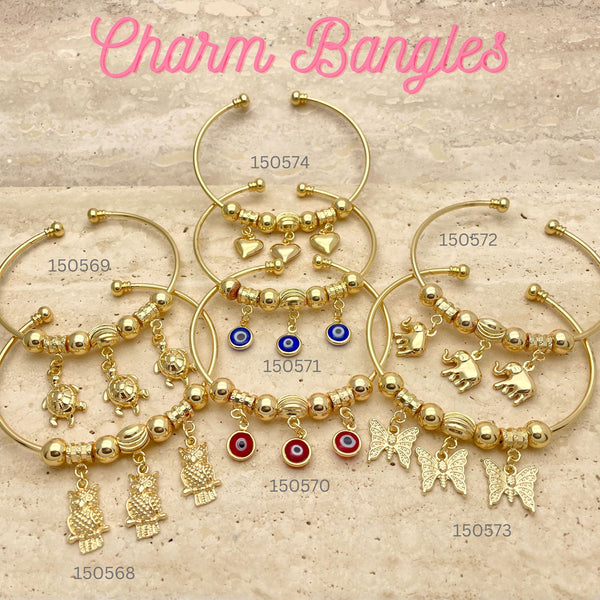 Gold Filled Jewelry — 15pcs of Charm Bangles in $6.67 ea — alternate product view — SKU 151264 | Oro Laminado joyería — 15pcs of Charm Bangles in $6.67 ea — SKU 151264