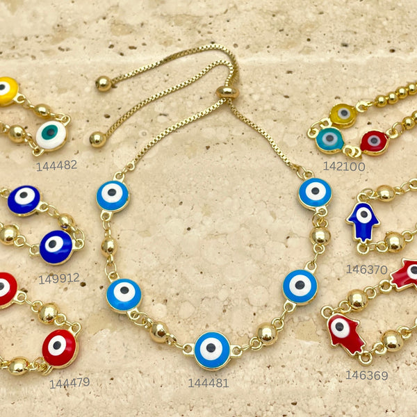 Gold Filled Bracelet — 20pcs of New Adjustable Eyes Bracelets in $5.00 — main product view — SKU 151269 | Oro Laminado brazalete — 20pcs of New Adjustable Eyes Bracelets in $5.00 — SKU 151269