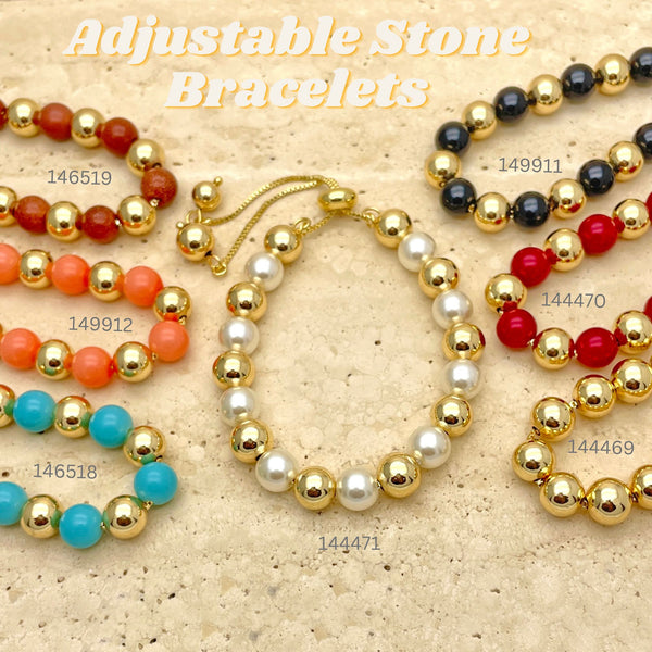 Gold Filled Bracelet — 15pcs of New Adjustable Natural Stone Bracelets in — alternate product view — SKU 151270 | Oro Laminado brazalete — 15pcs of New Adjustable Natural Stone Bracelets in — SKU 151270