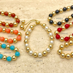 Gold Filled Bracelet — 15pcs of New Adjustable Natural Stone Bracelets in — main product view — SKU 151270 | Oro Laminado brazalete — 15pcs of New Adjustable Natural Stone Bracelets in — SKU 151270