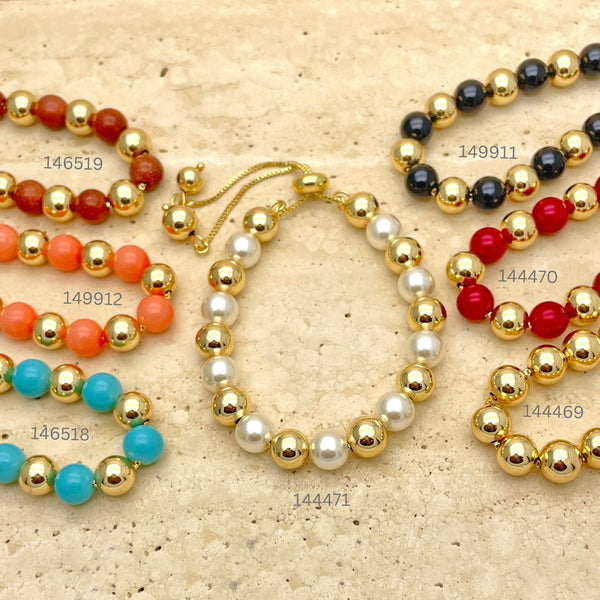 Gold Filled Bracelet — 15pcs of New Adjustable Natural Stone Bracelets in — main product view — SKU 151270 | Oro Laminado brazalete — 15pcs of New Adjustable Natural Stone Bracelets in — SKU 151270