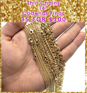 Gold Filled Chain — 35pcs Thin Chains 16" $2.85 ea Assorted Mixed — main product view — SKU 132102 | Oro Laminado cadena — 35pcs Thin Chains 16" $2.85 ea Assorted Mixed — SKU 132102