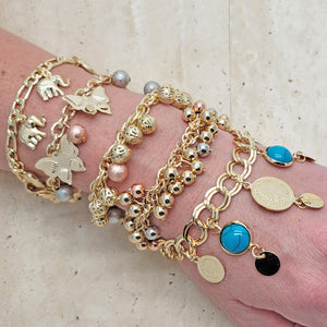 Gold Filled Bracelet — 15 Thick Summer Charm Bracelets $6.67 ea — main product view — SKU 141569 | Oro Laminado brazalete — 15 Thick Summer Charm Bracelets $6.67 ea — SKU 141569