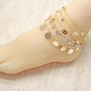 Gold Filled Anklet — 20 Assorted Charm Anklets $5.00 ea — main product view — SKU 141563 | Oro Laminado tobillera — 20 Assorted Charm Anklets $5.00 ea — SKU 141563