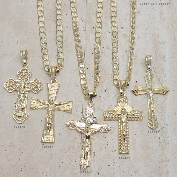 Gold Filled Pendant — 10 Chain and Cross Pendant Sets for Men — main product view — SKU 141560 | Oro Laminado dije — 10 Chain and cruz Pendant Sets for Men — SKU 141560