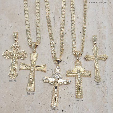 10 Chain and Cross Pendant Sets for Men ($10.00) ea in Gold Layered Wholesale